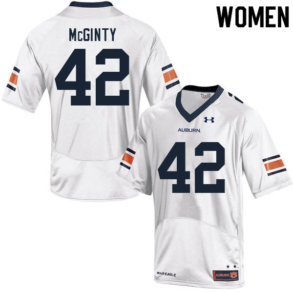 Auburn Tigers Women's Joey McGinty #42 White Under Armour Stitched College 2021 NCAA Authentic Football Jersey WMJ6774ZG